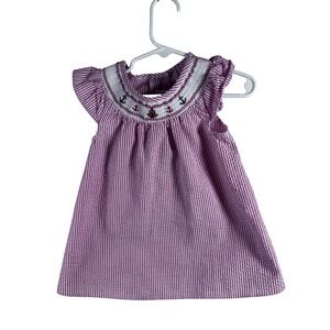 Good Lad Smocked Dress 18M Pink Seersucker Anchor Nautical Baby Girl